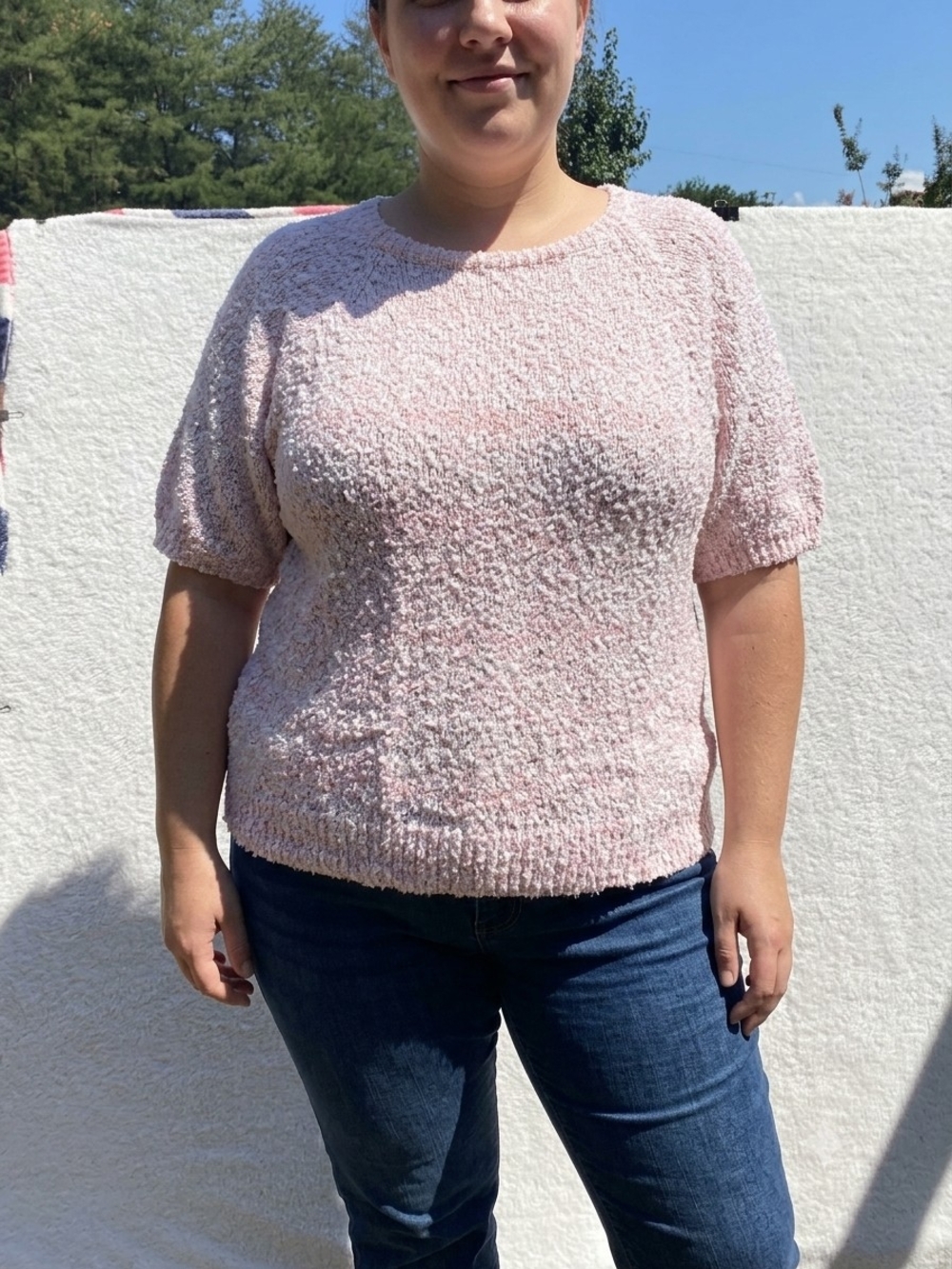 Alfred Dunner Blush Pink Textured Short-Sleeve Crewneck Sweater
